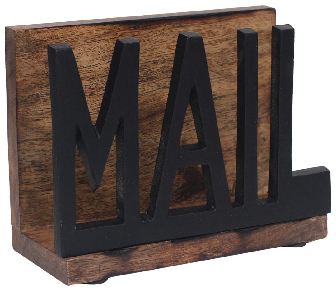 Abhandicrafts - Wooden Mail Holder Black Document & Mail Organizer Letter  Card Holder for Desktop, Home, Office, Counter Organizer Mail Sorter Home