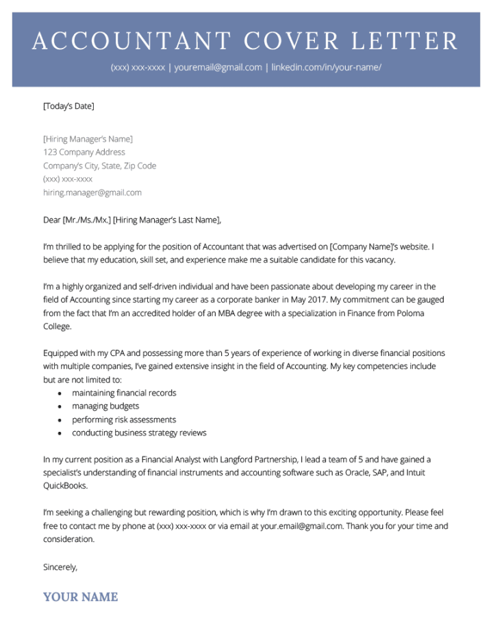 Accountant Cover Letter - Sample, Tips, & Free Download