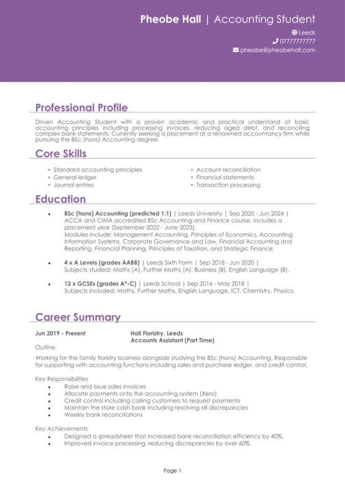 Accounting Student CV example + guide [Win those jobs]