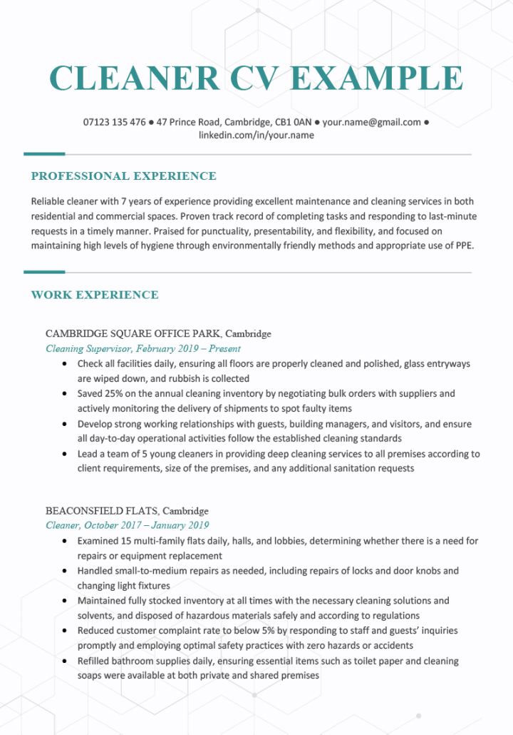Cleaner CV - Example & How to Write