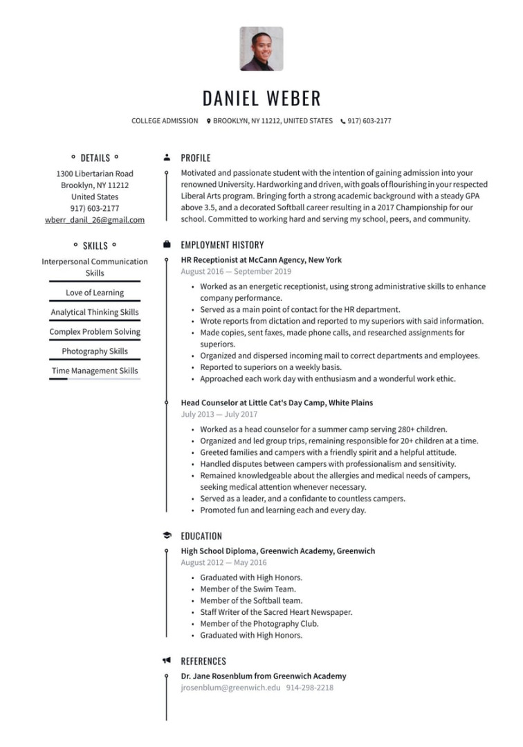 College Admissions Resume Examples & Writing tips  (Free Guide)