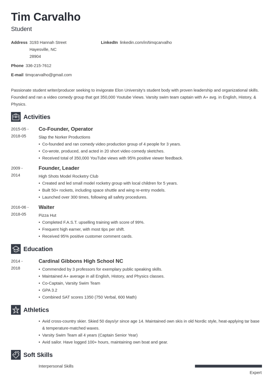 College Resume Template for High School Students ()