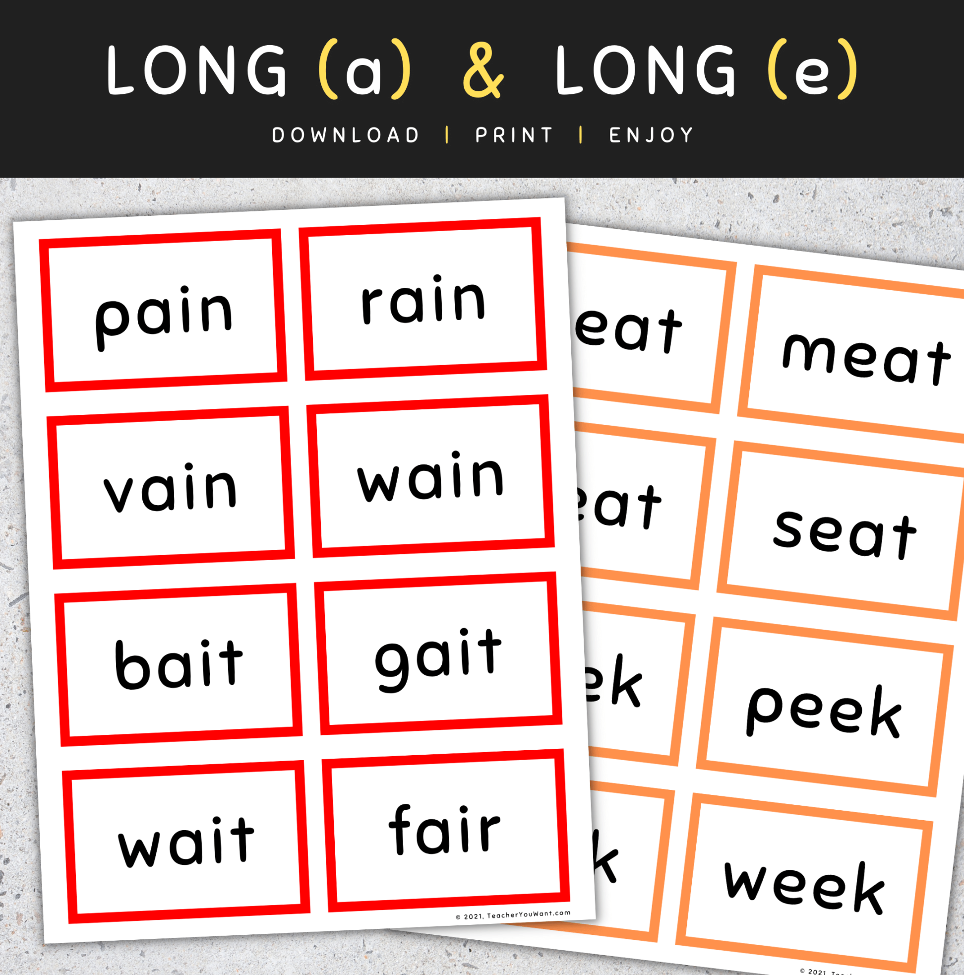 CVVC Words Flash Cards: Long Vowels (A E O U), CVVC Words List, [SET ]