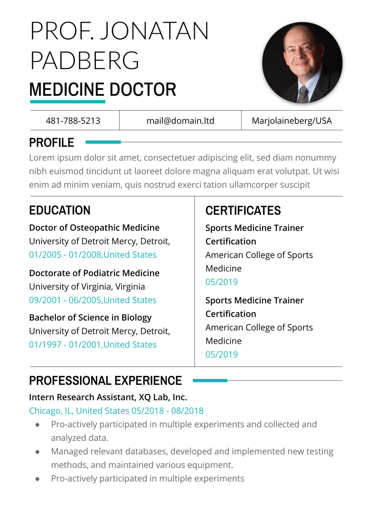 Doctor CV Free Google Docs Template - gdoc