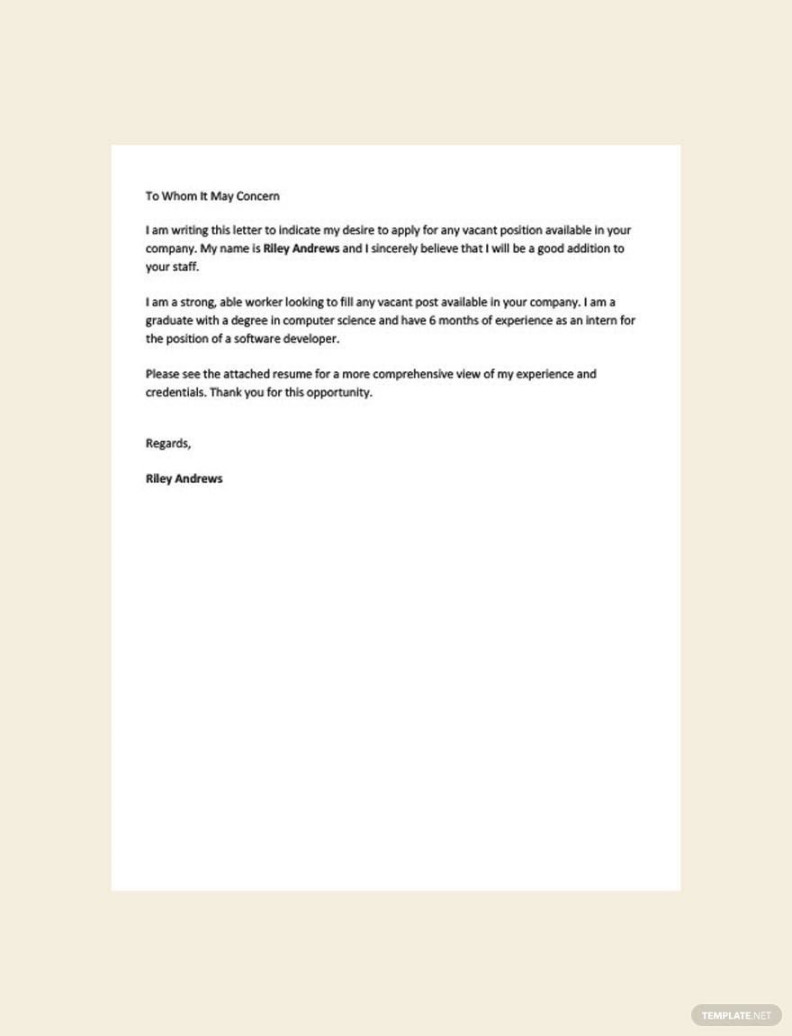 Free Application Letter Template For Any Position - Download in