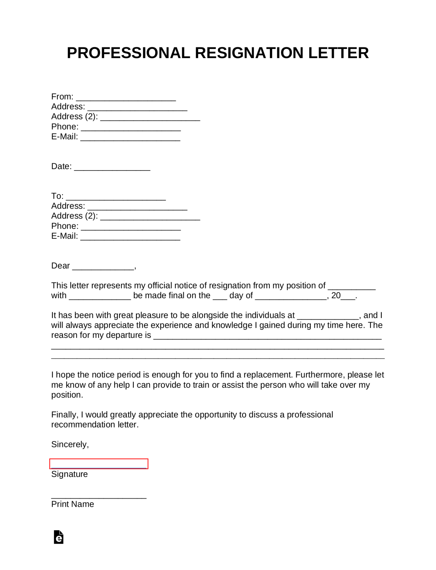Free Professional Resignation Letter Template - with Samples - PDF