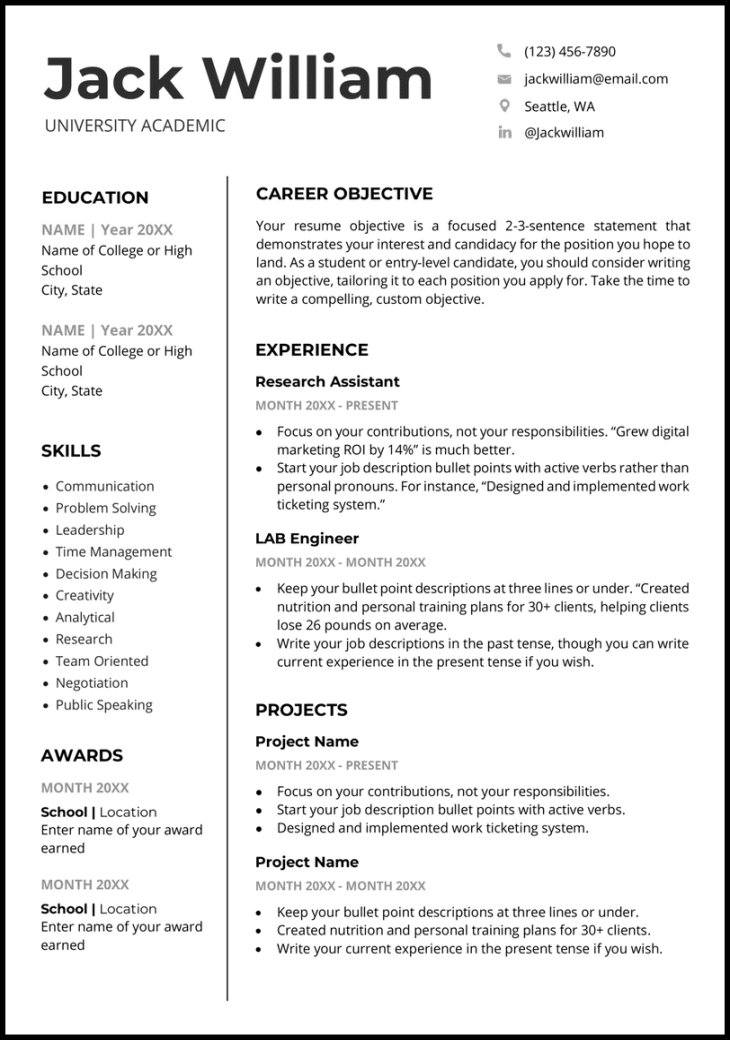 Free Resume Templates (Word) Designed for 23
