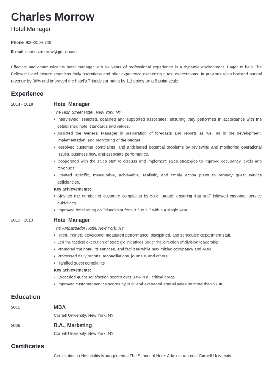 Hotel Manager Resume: Sample & Writing Guide [+ Tips]