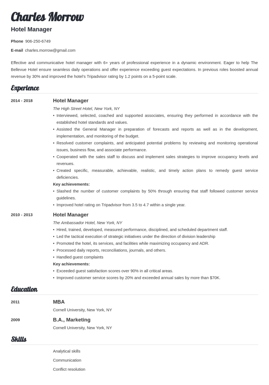 Hotel Manager Resume: Sample & Writing Guide [+ Tips]