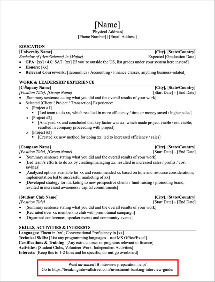 Investment Banking Resume Template - Proven Formula