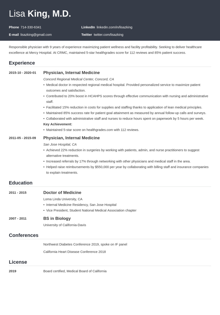 Medical Doctor Resume Examples & Tips (+ MD CV Template)