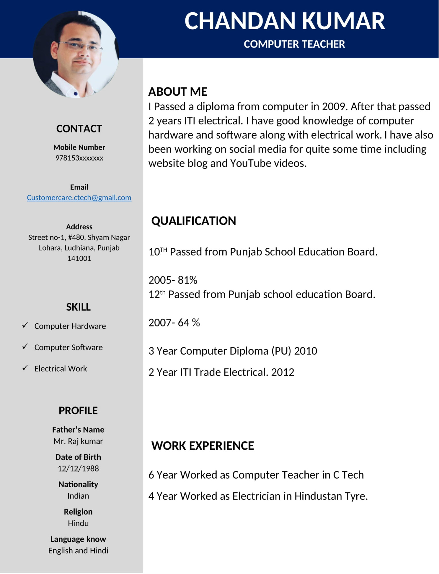 Modern Resume Template in MS Word FREE Download (.doc
