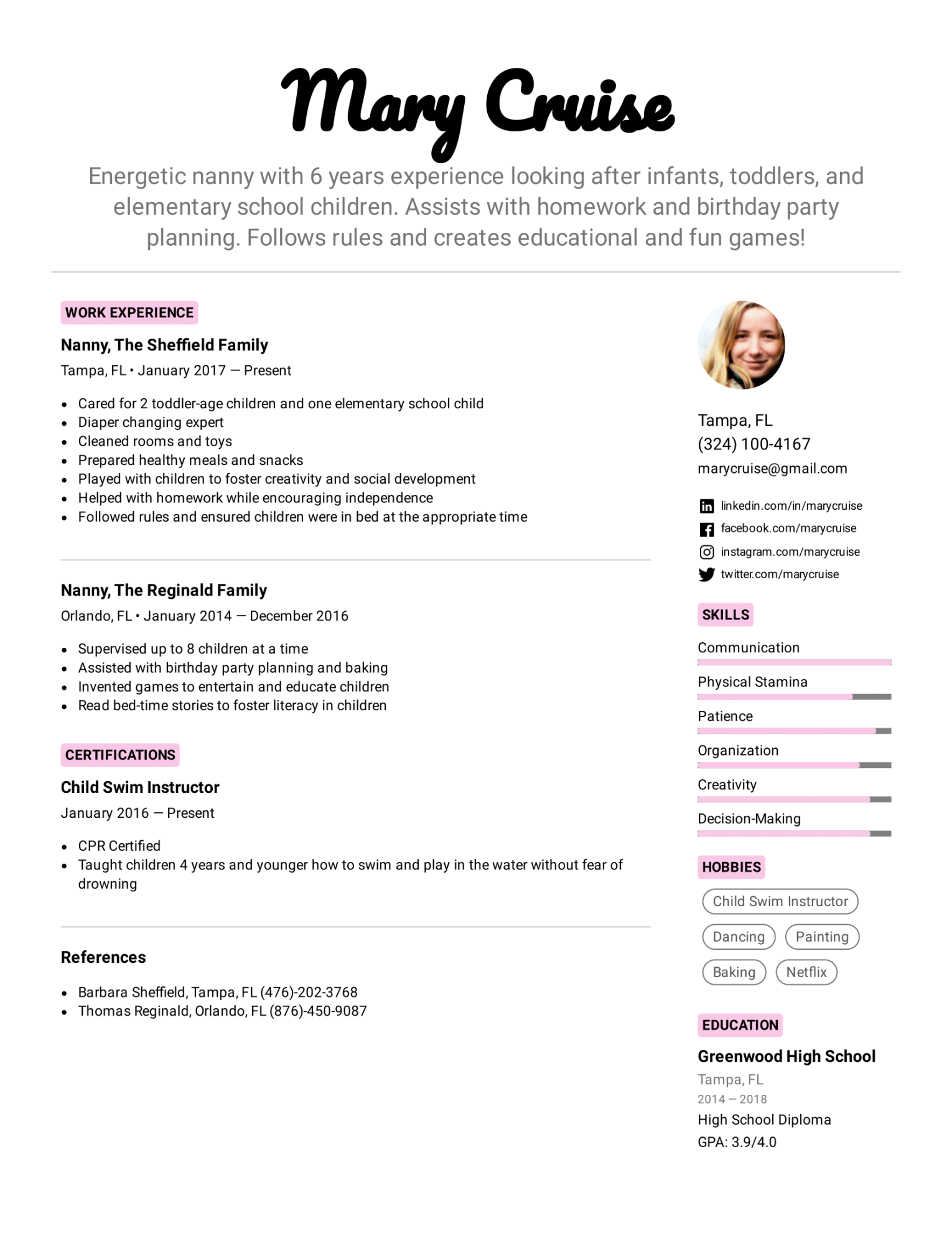 Nanny Resume Example & Writing Tips for