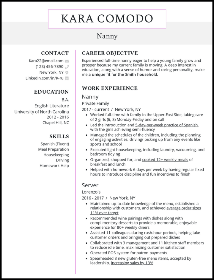 Nanny Resume Examples That Work in
