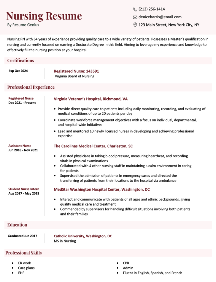 nursing resume examples amp writing guide resume genius 3