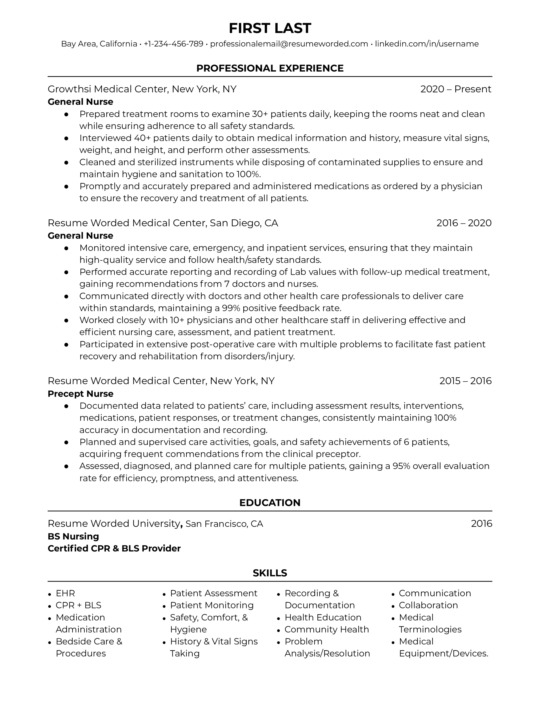 Nursing Resume Examples for   Resume Worded
