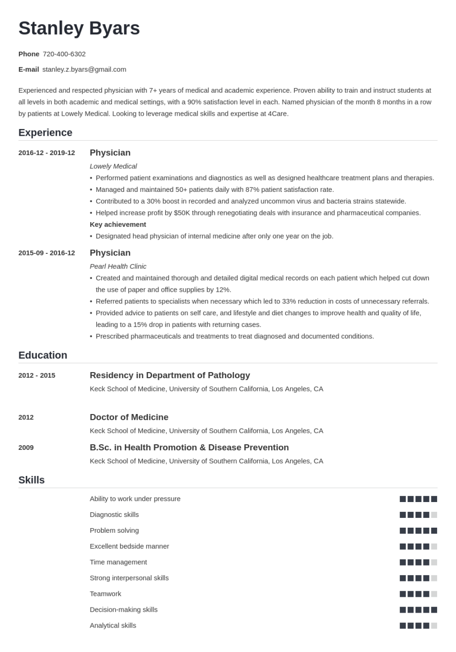 Physician CV Example & Writing Guide for Physicians