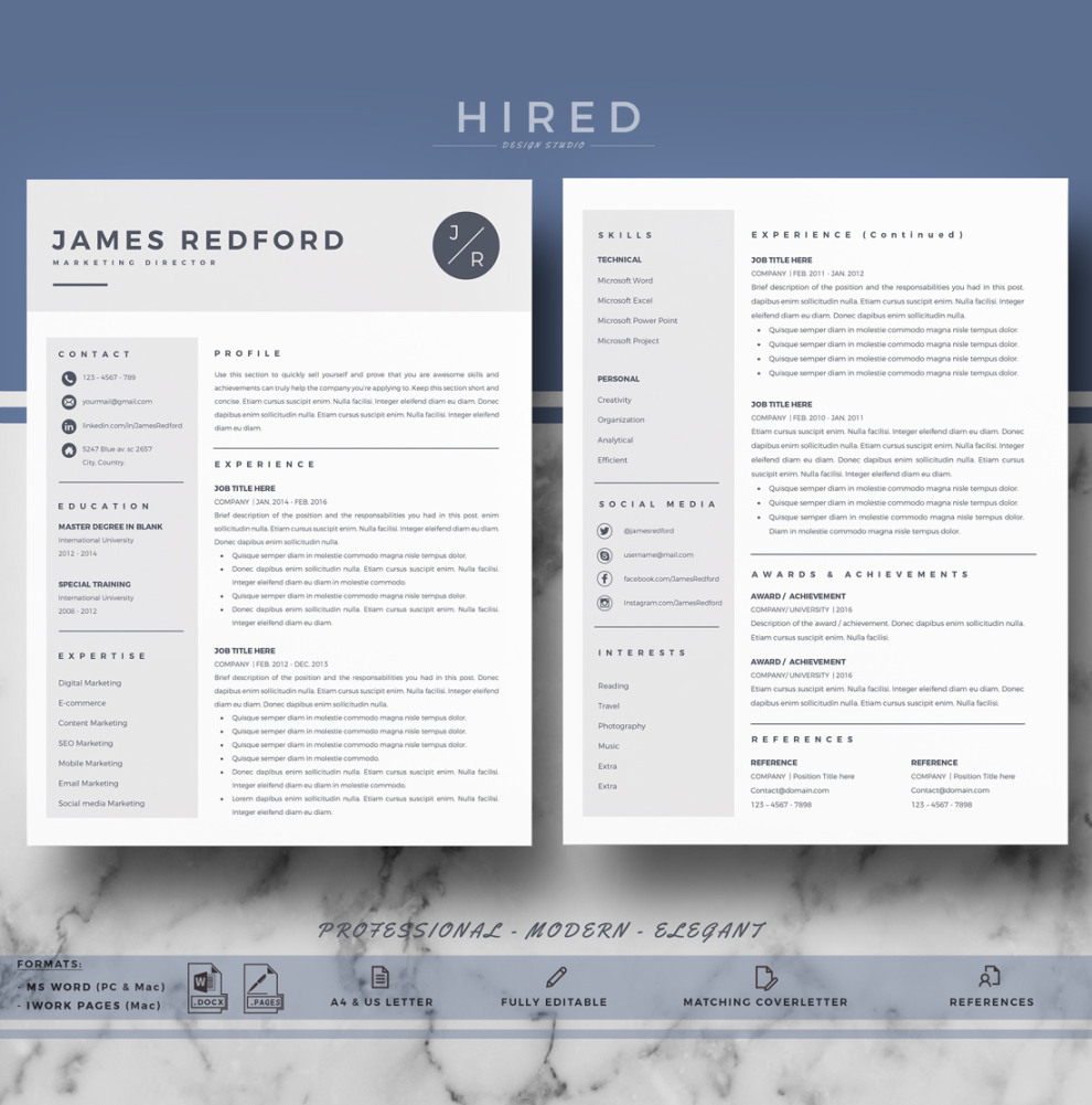 Professional resume template for Mac Pages and Word on Behance