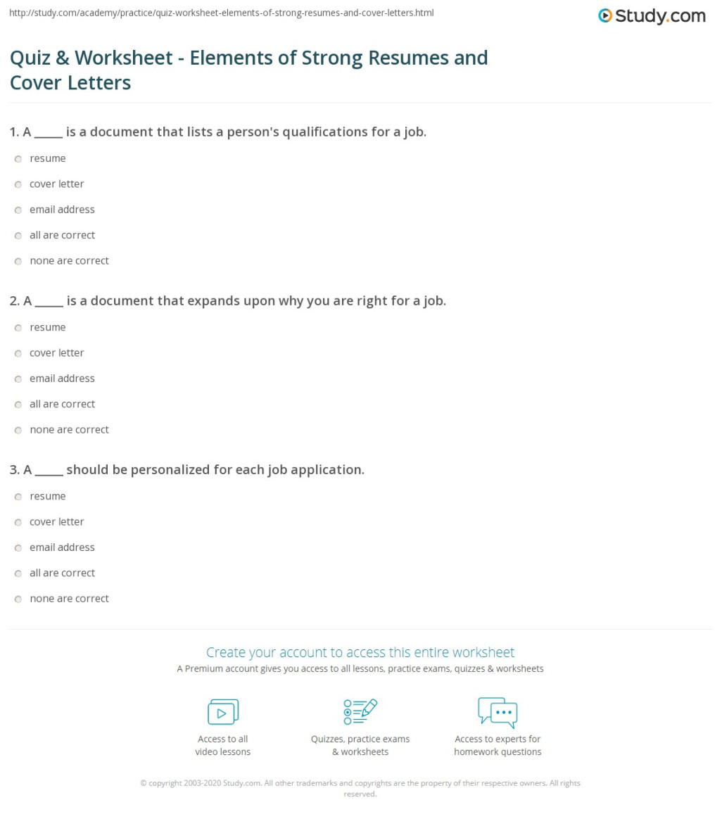 Quiz & Worksheet - Elements of Strong Resumes and Cover Letters