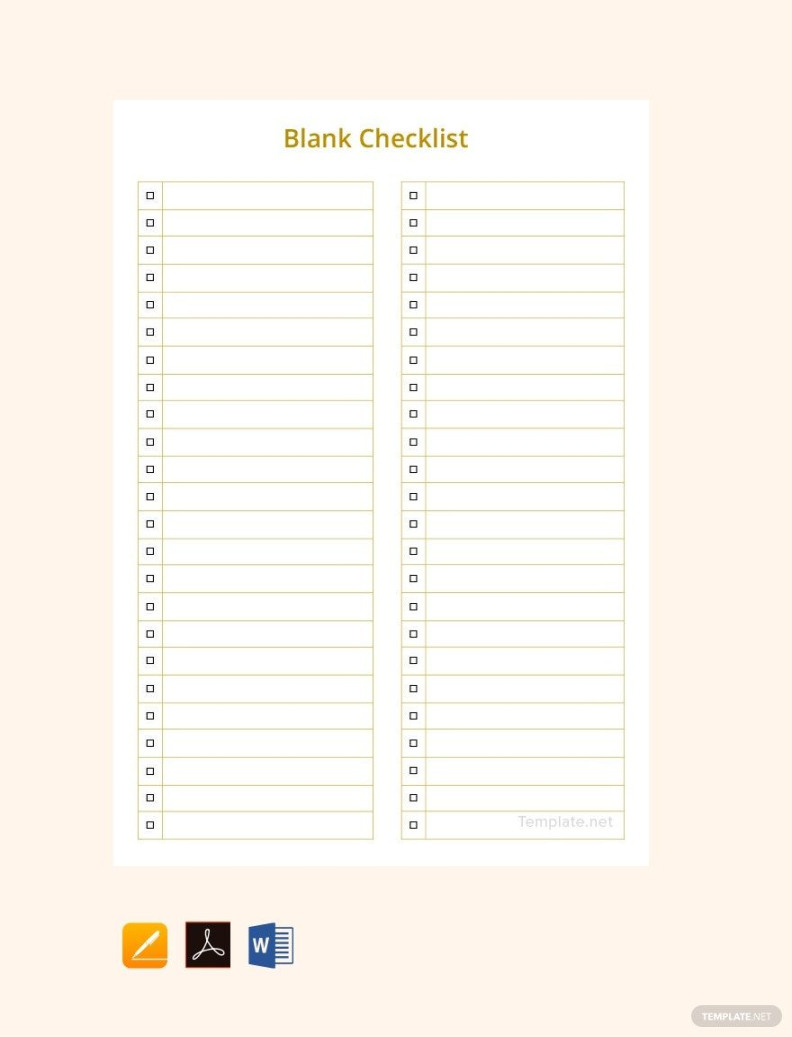 Sample Blank Checklist Template - Download in Word, Google Docs