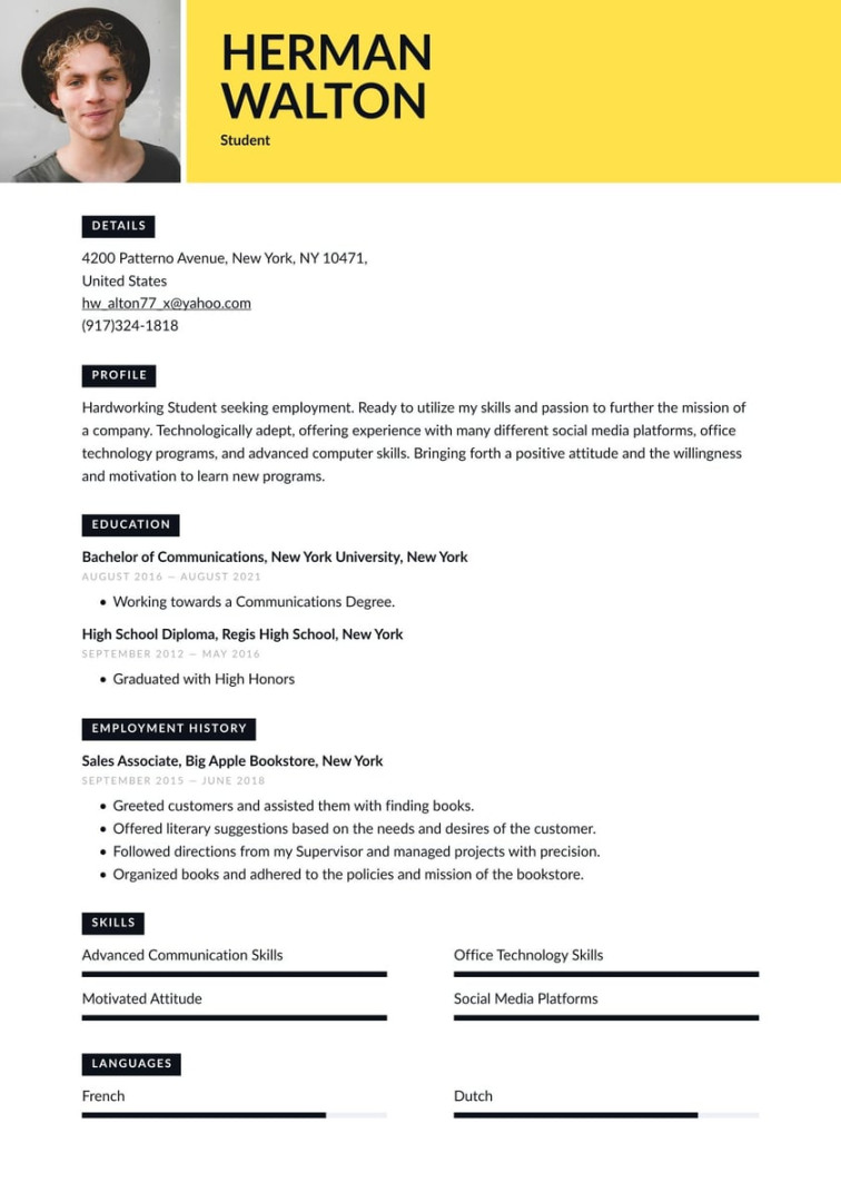 Student Resume Examples & Writing Tips  (Free Guide) · Resume