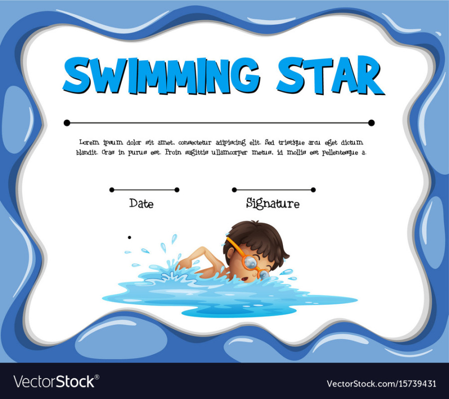 Swimming star certification template with swimmer Vector Image