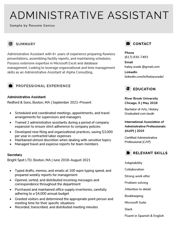 Administrative Assistant Resume Examples & Tips for