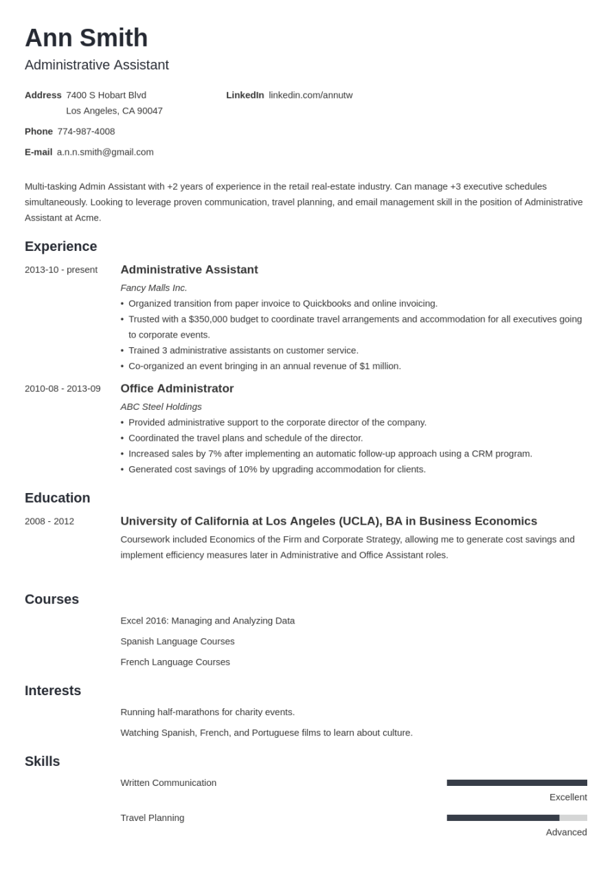administrative assistant resume examples for