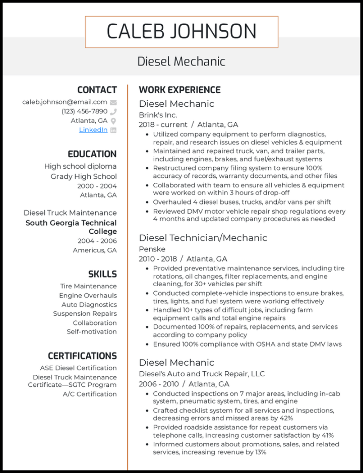Auto Mechanic Resume Examples That Worked in