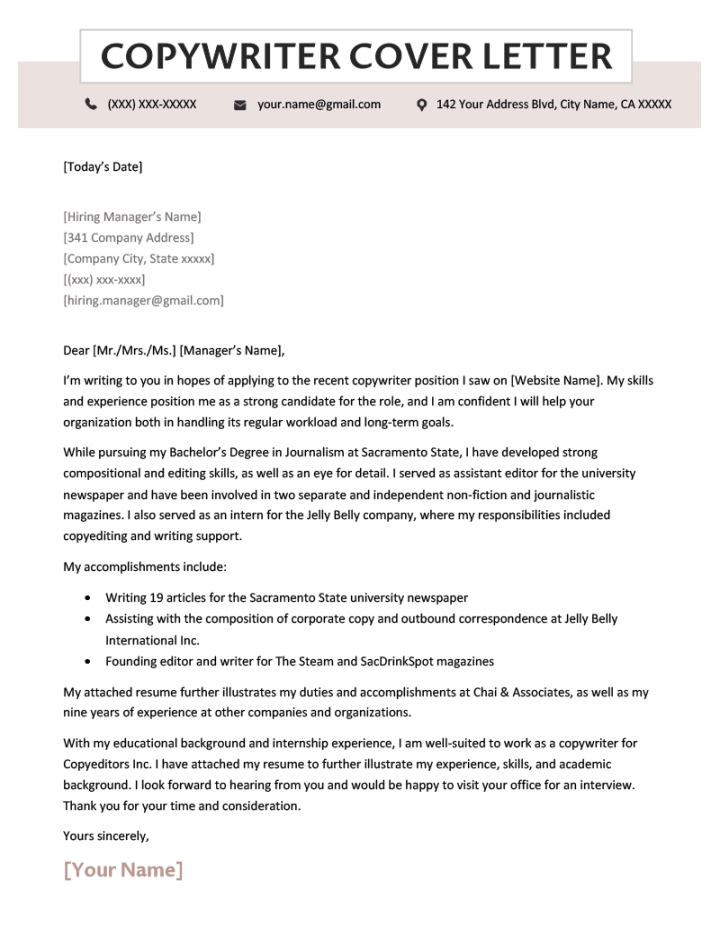 copywriter cover letter example amp writing guide