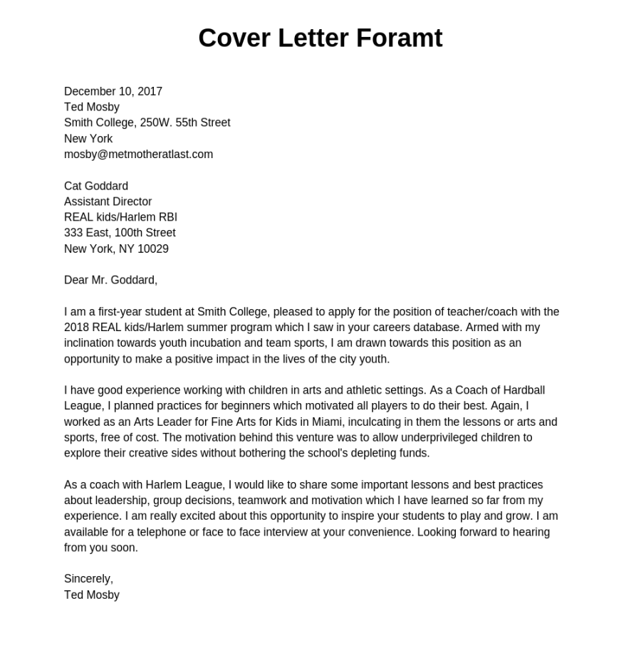 Cover letter: Resume Cover Letter Format, Samples, Examples