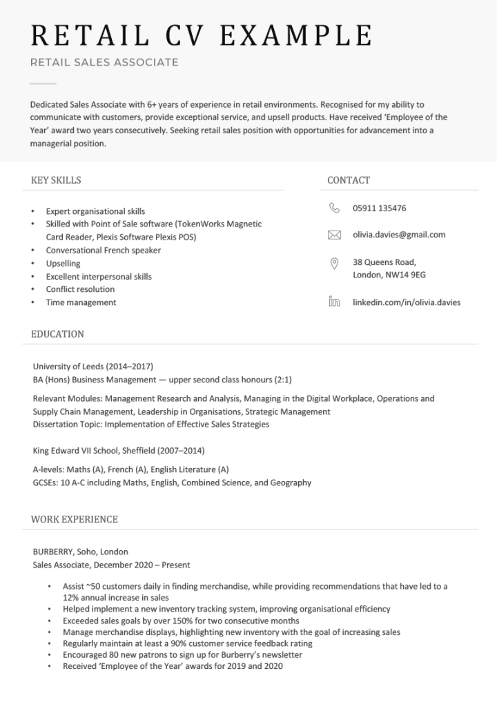 + CV Examples for Retail [with Templates & Writing Tips]