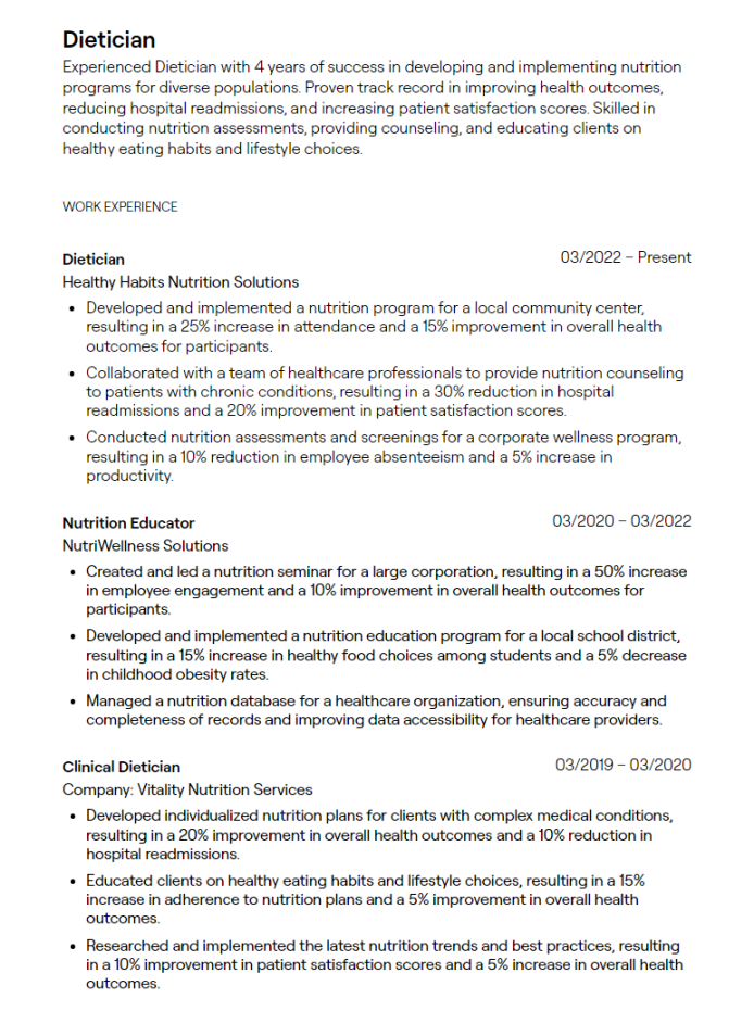 + Dietician Resume Examples [with Guidance]