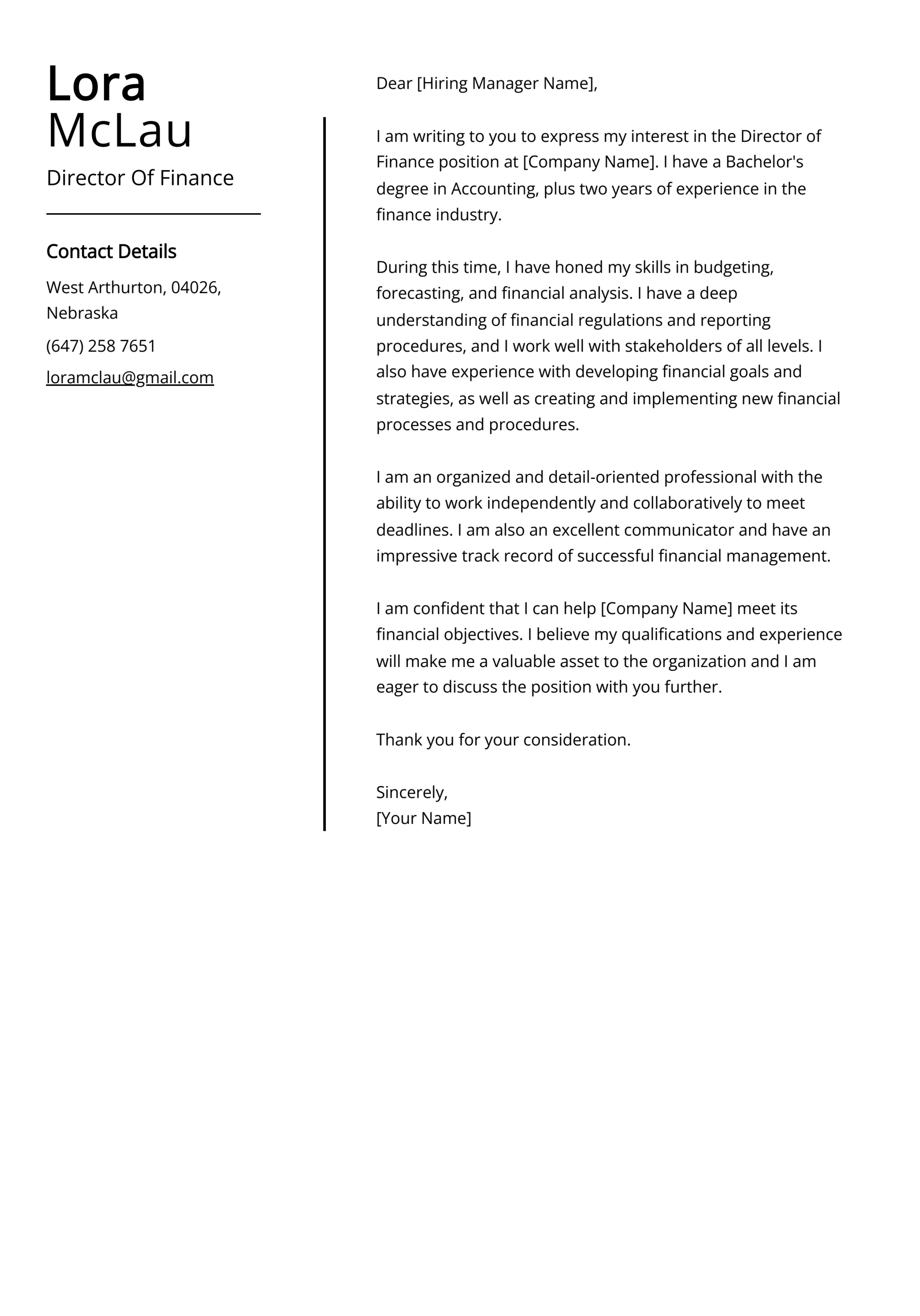 director of finance cover letter example free guide