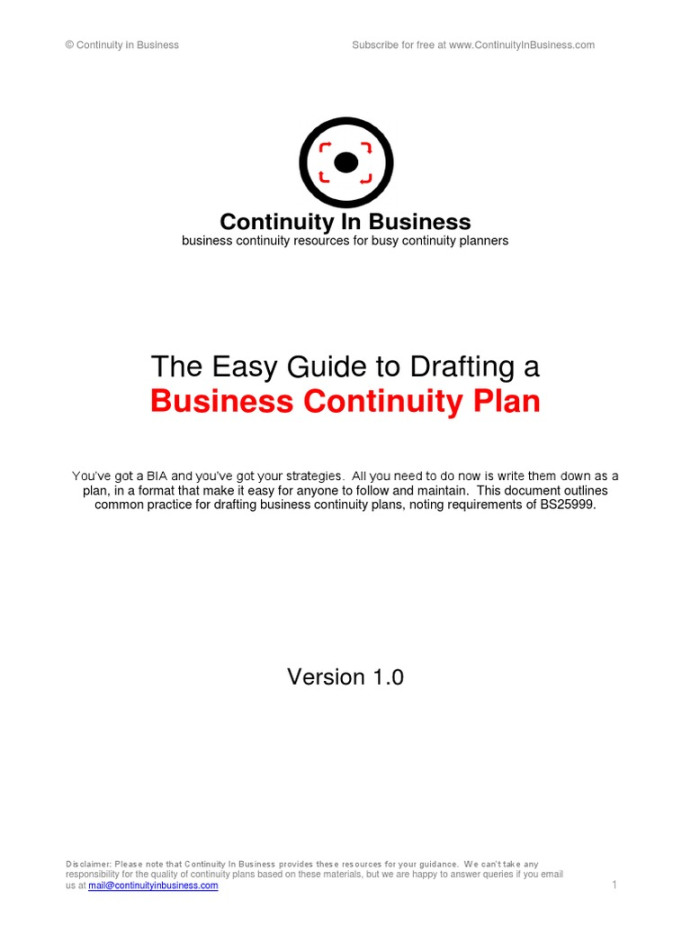 Easy Guide To Drafting A Business Continuity Plan v