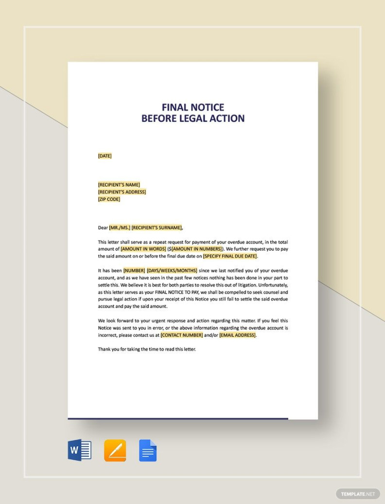 Final Notice Before Legal Action Template - Download in Word