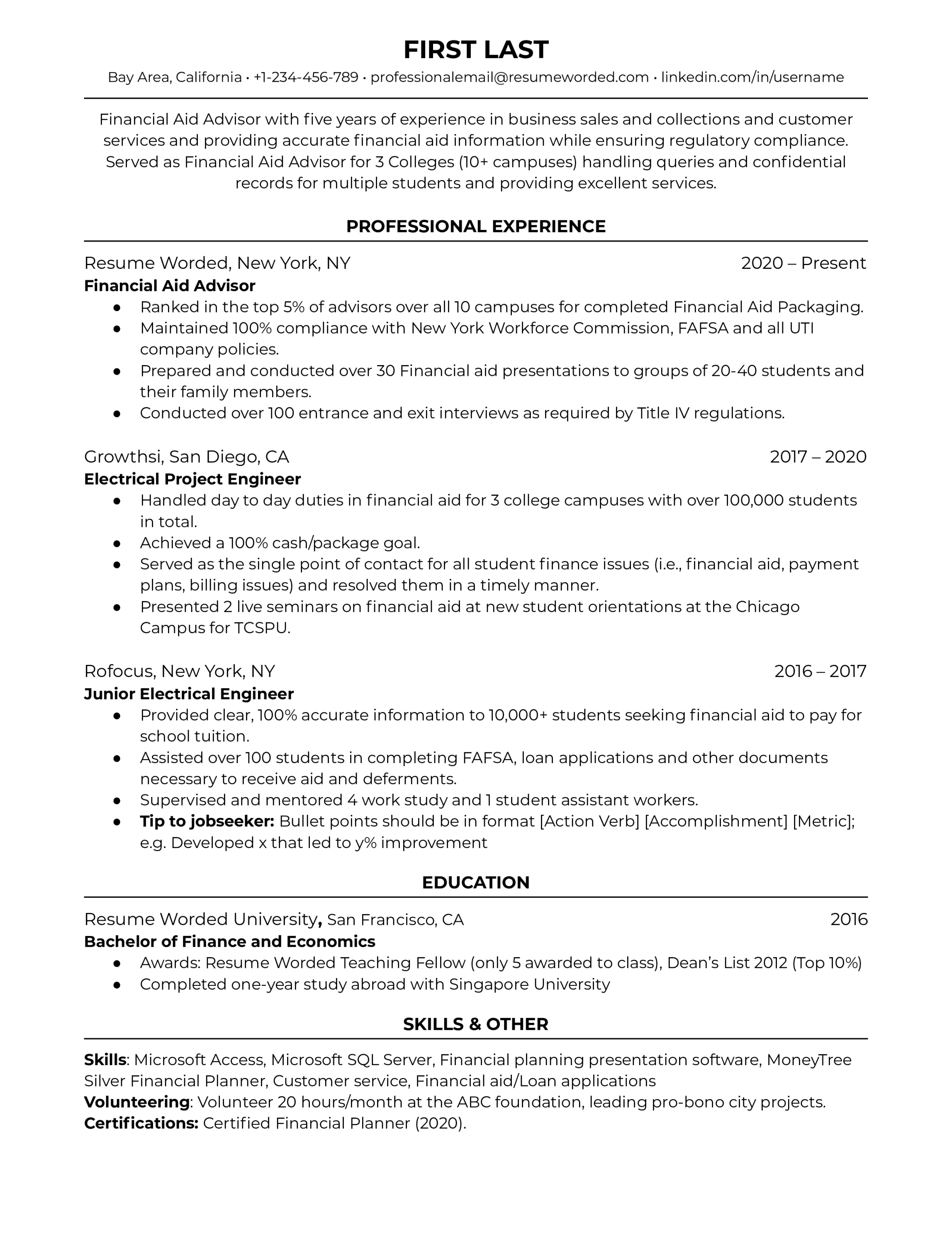 finance resume examples for resume worded