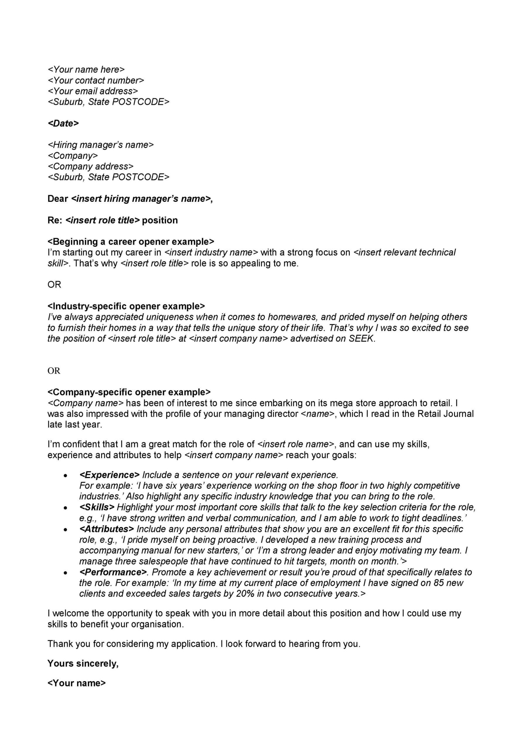 Free cover letter template - SEEK