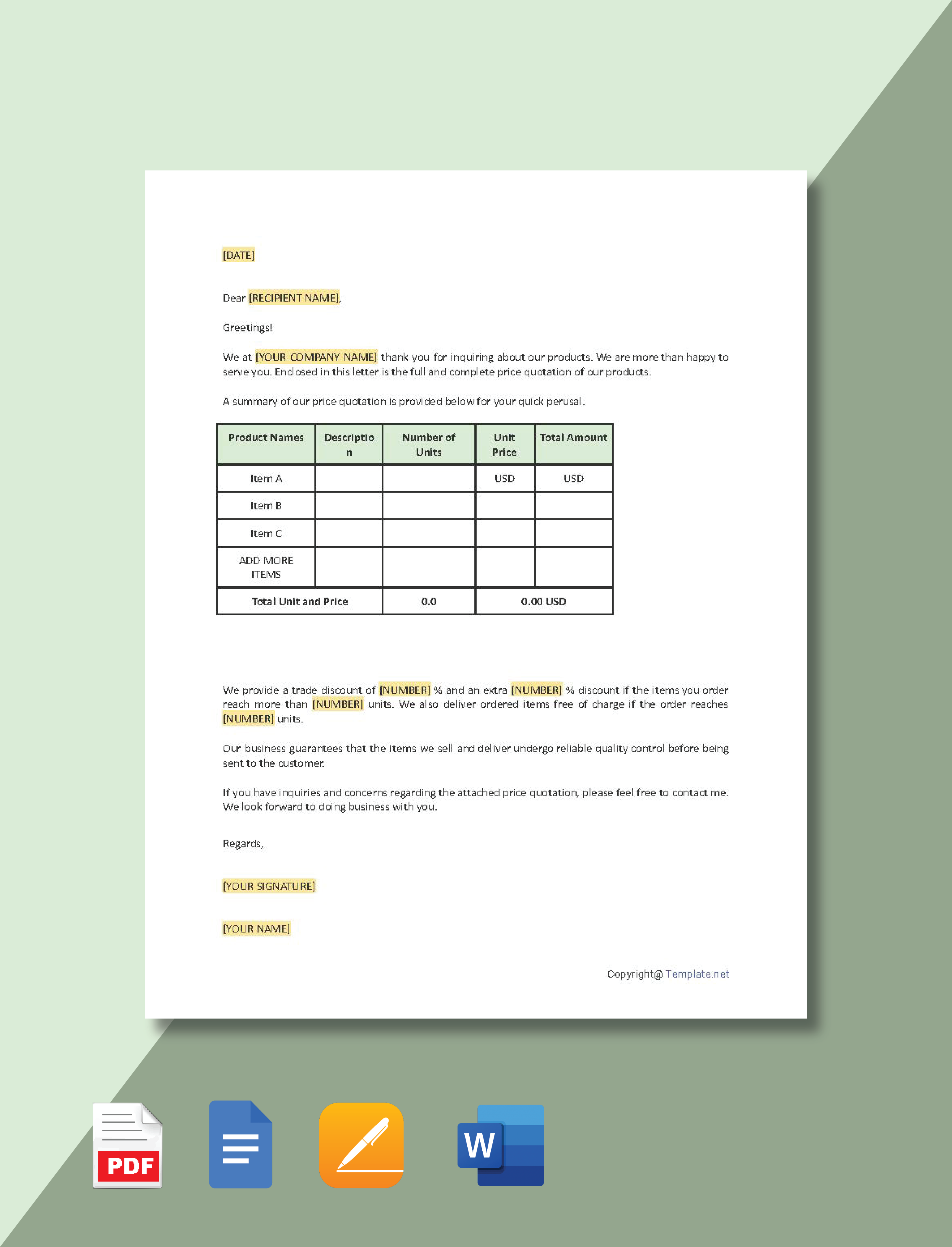 Free Price Quotation Letter Template - Download in Word, Google