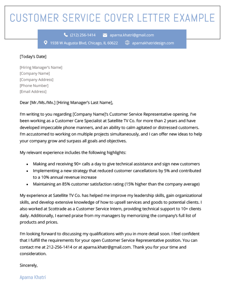Great Customer Service Cover Letter Examples for