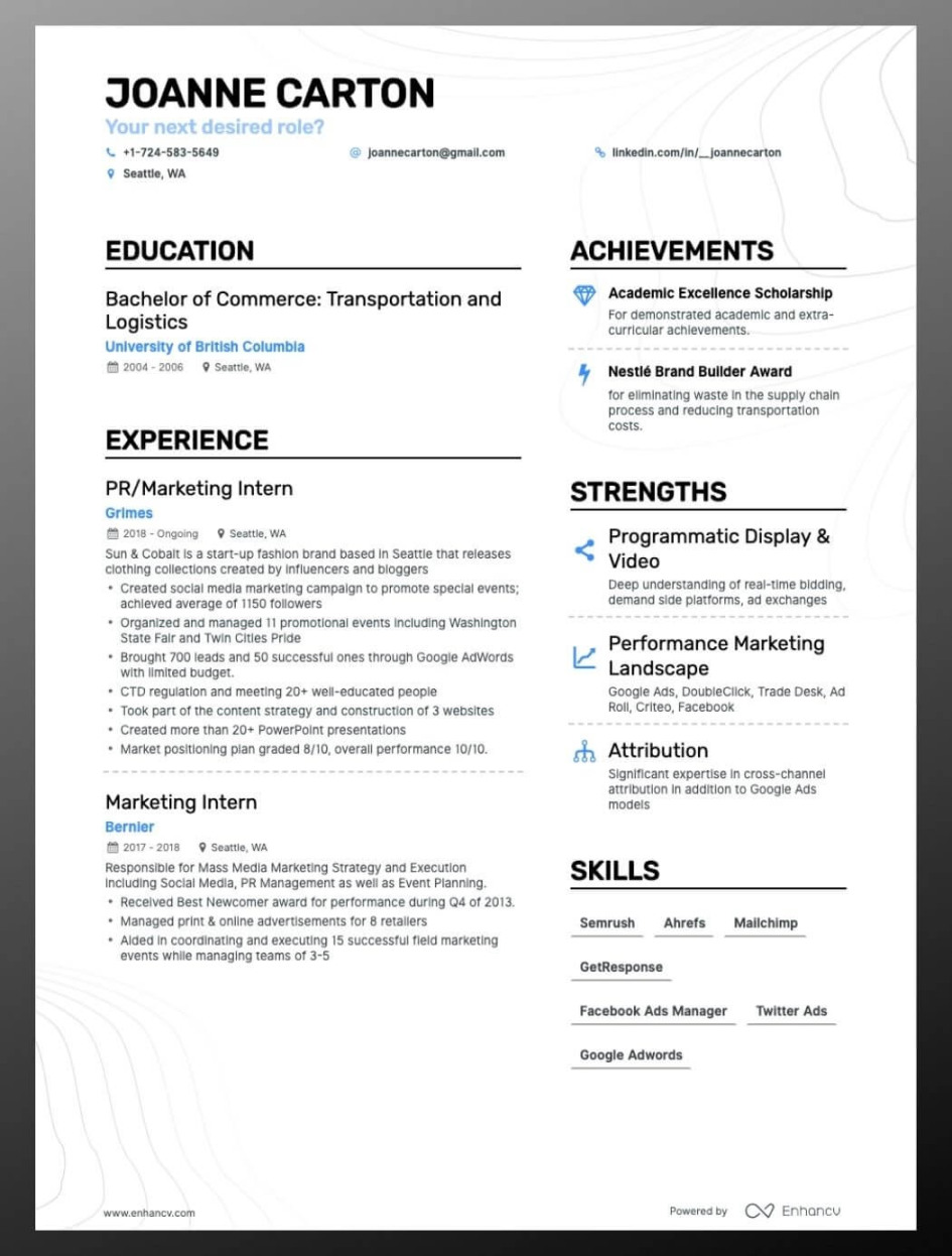 how to write your first job resume enhancv 1