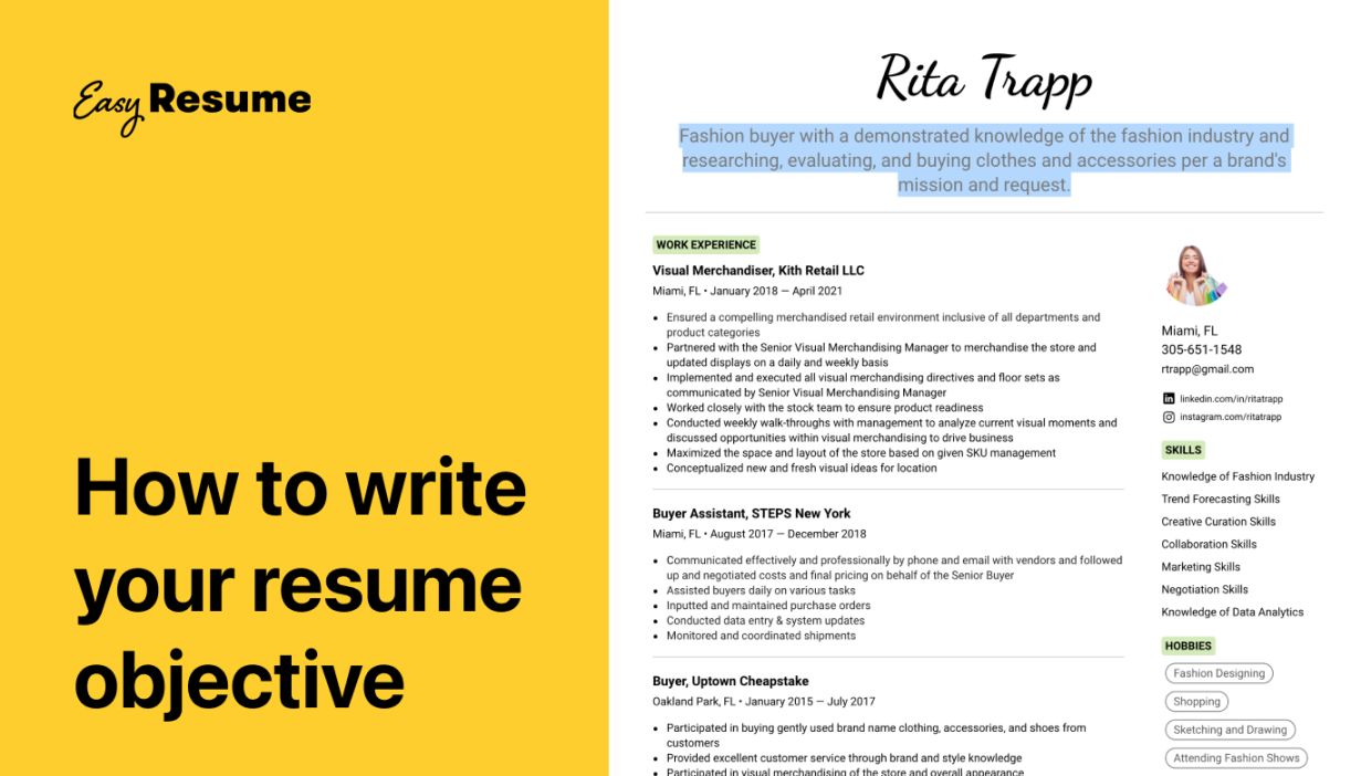 How to Write Your Resume Objective Statement in   Easy Resume