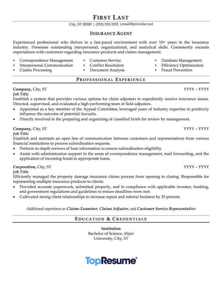 Insurance Agent Resume Sample  Professional Resume Examples