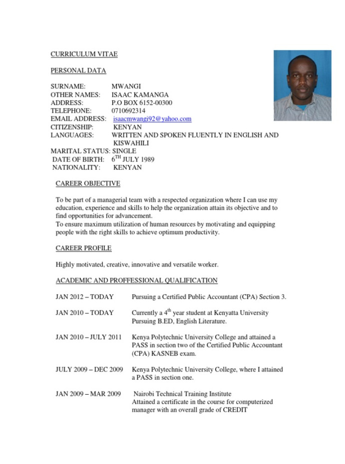 Isaac Kamanga Mwangi C V MN  PDF  Kenya  Certified Public