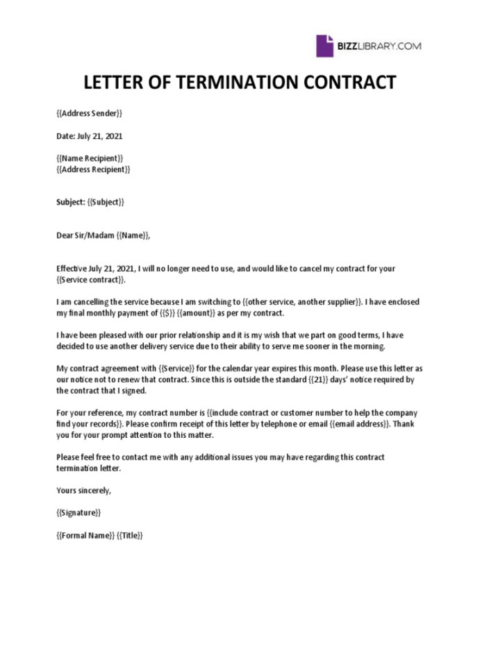 Letter of Termination Contract: Subject: ( (Subject) )  PDF