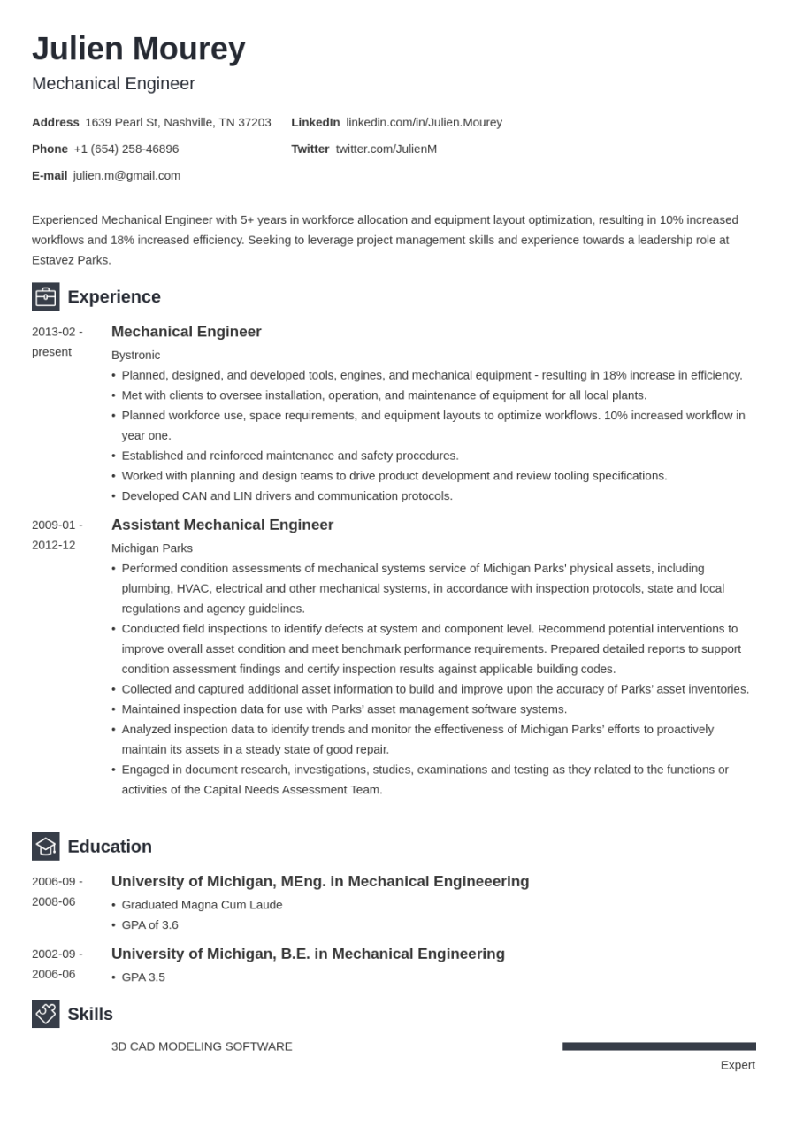Mechanical Engineer Resume Examples (Template & Guide)