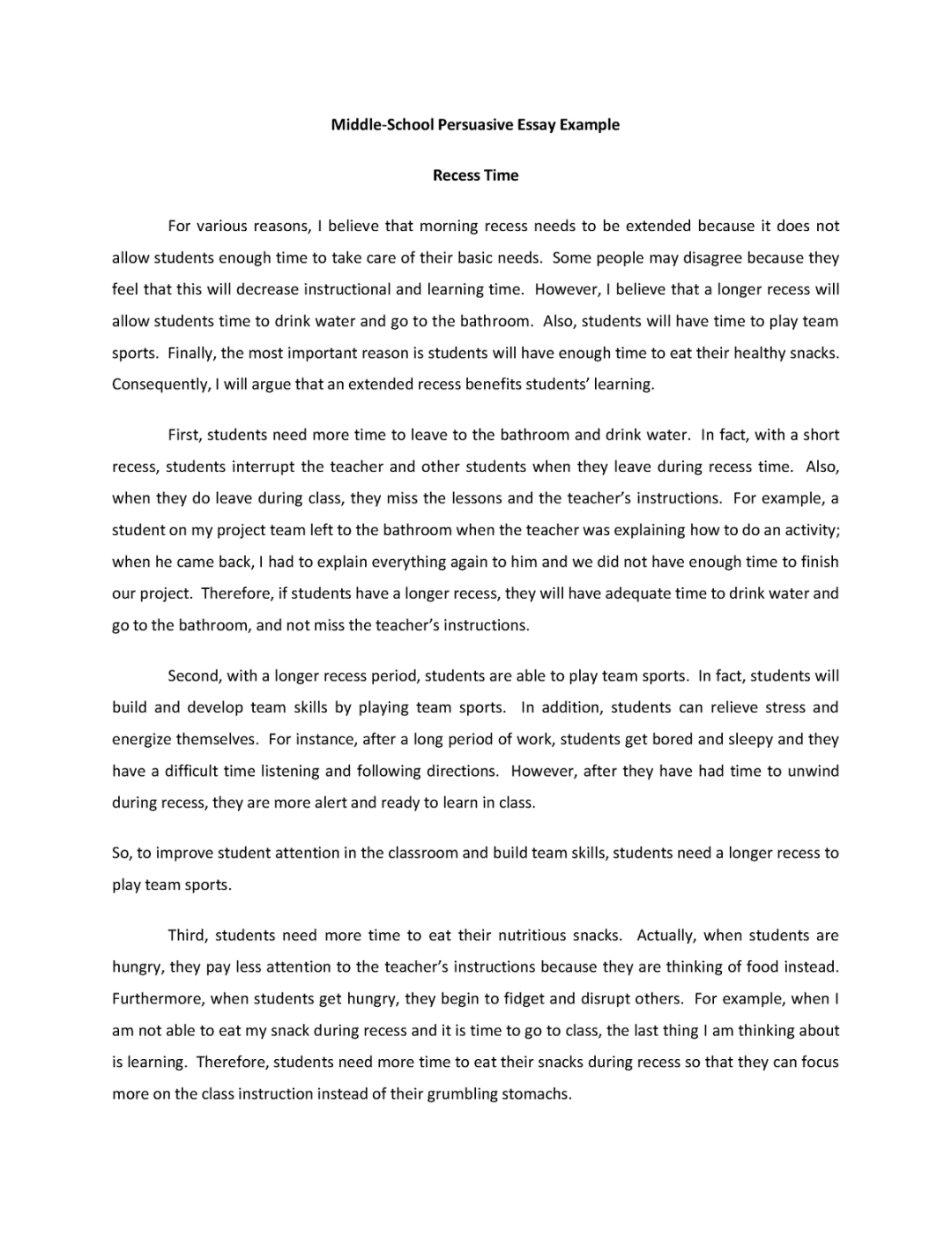 middle school persuasive essay example persuasive essay