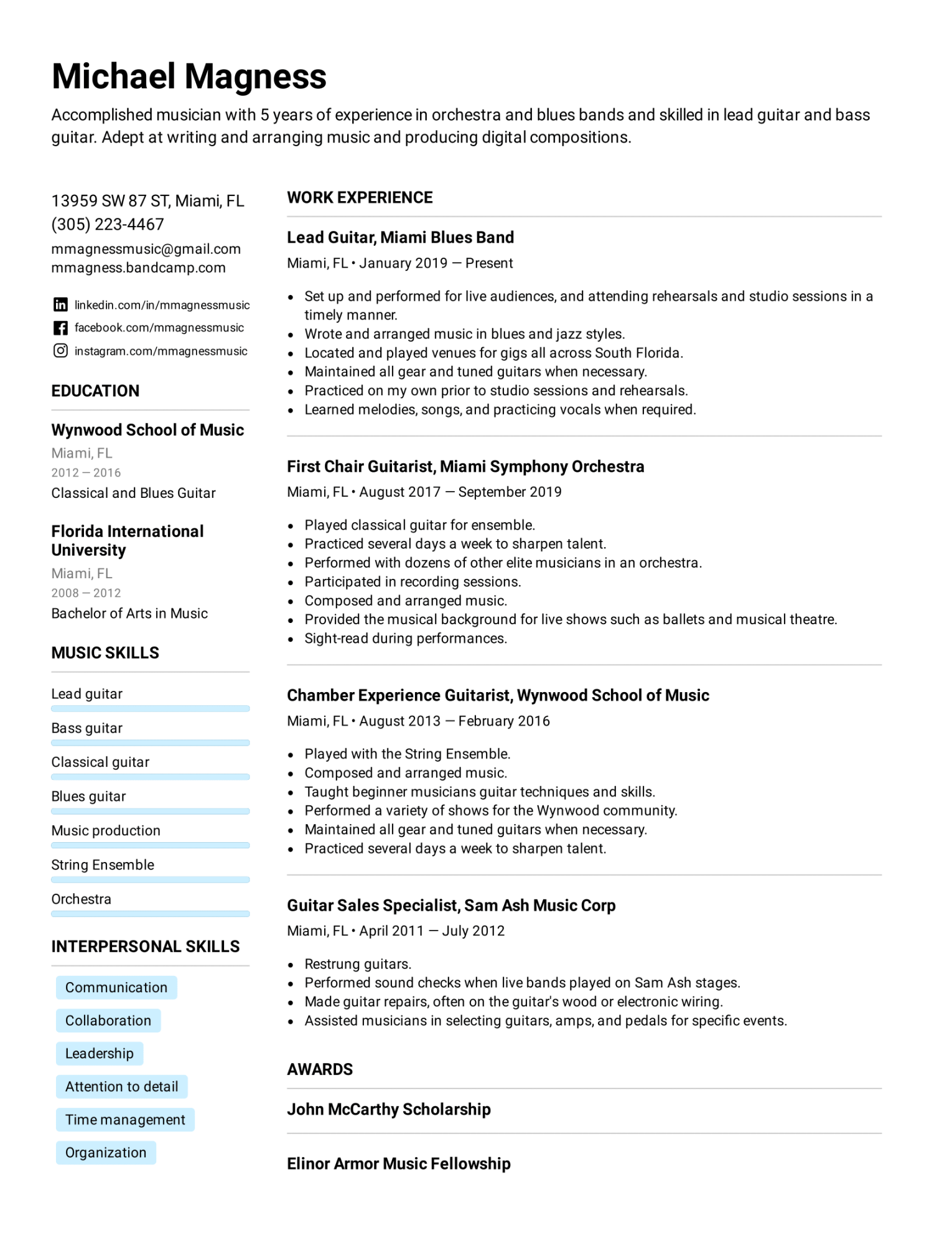 Musician Resume Example & Writing Tips for