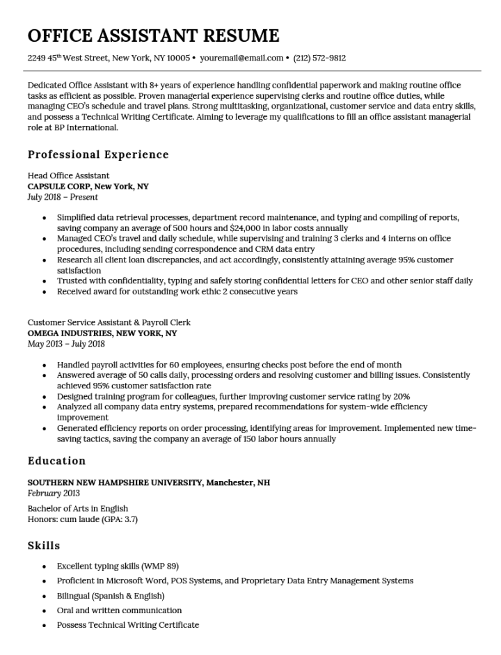 Office Assistant Resume Example &  Writing Tips