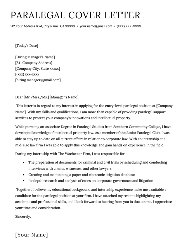 Paralegal Cover Letter (Example & Expert Tips)